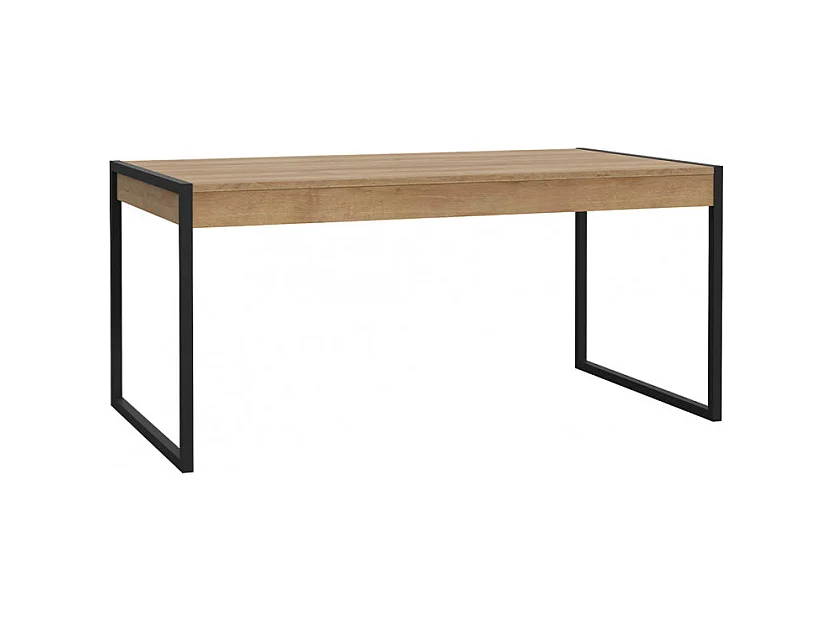 Table 166 cm 2 tiroirs décor bois chêne et pieds métal noir mat - MODE