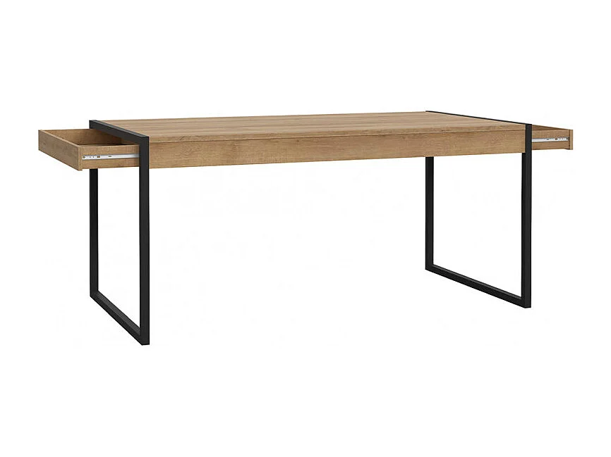 Table 166 cm 2 tiroirs décor bois chêne et pieds métal noir mat - MODE