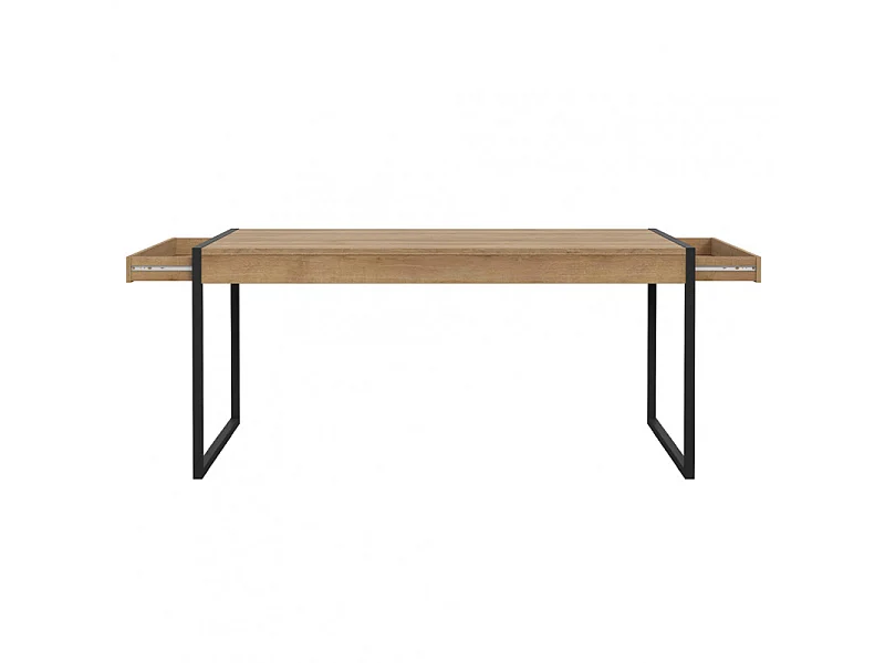 Table 166 cm 2 tiroirs décor bois chêne et pieds métal noir mat - MODE