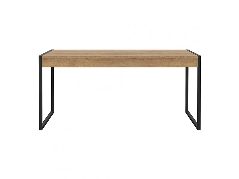 Table 166 cm 2 tiroirs décor bois chêne et pieds métal noir mat - MODE