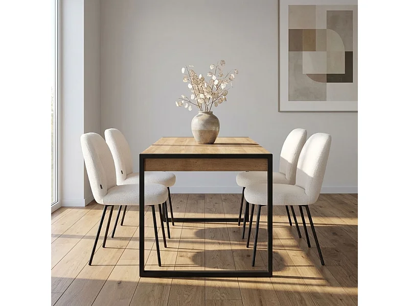 Table 166 cm 2 tiroirs décor bois chêne et pieds métal noir mat - MODE