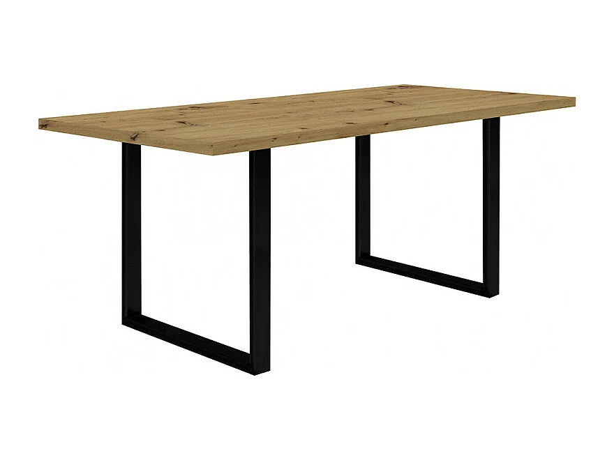 Table de repas 180 cm décor chêne et pieds luge métal noir - CORSE 02