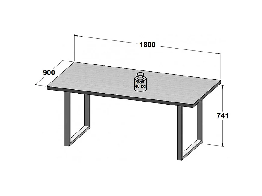 Table de repas 180 cm décor chêne et pieds luge métal noir - CORSE 02