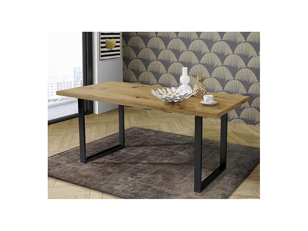 Table de repas 180 cm décor chêne et pieds luge métal noir - CORSE 02
