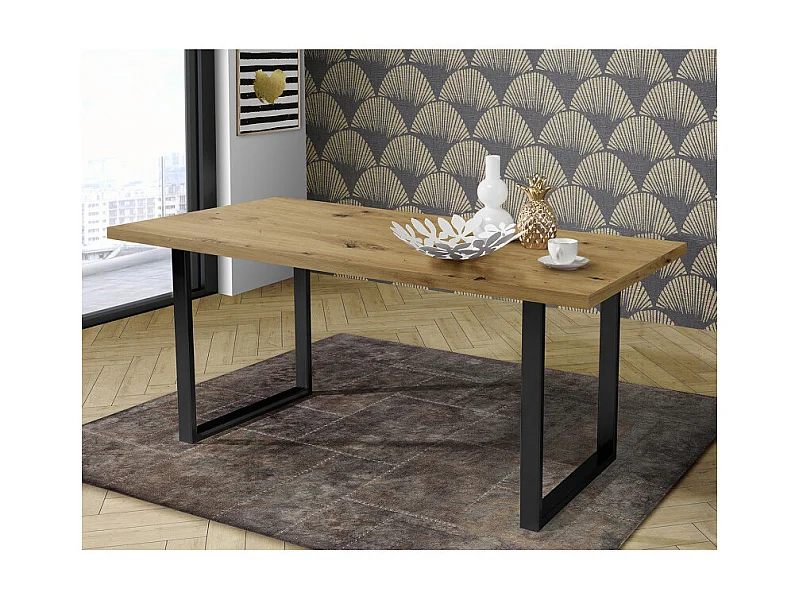 Table de repas 180 cm décor chêne et pieds luge métal noir - CORSE 02