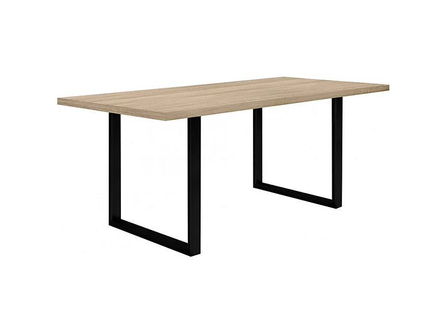 Table de repas 180 cm décor chêne clair et pieds métal noir - JURA 02