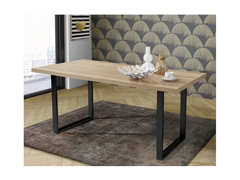 Table de repas 180 cm décor chêne clair et pieds métal noir - JURA 02