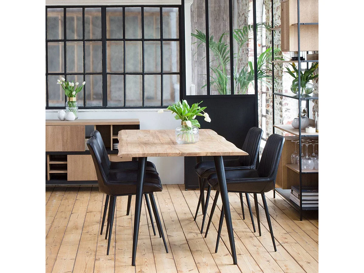 Mesa de comedor de madera de acacia con patas en forma de compás Tree - 6 plazas, diseño curvo y acabados cuidadosos