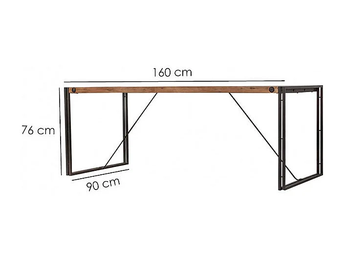 Table de repas 160 cm en bois d'acacia et métal - WORKSHOP
