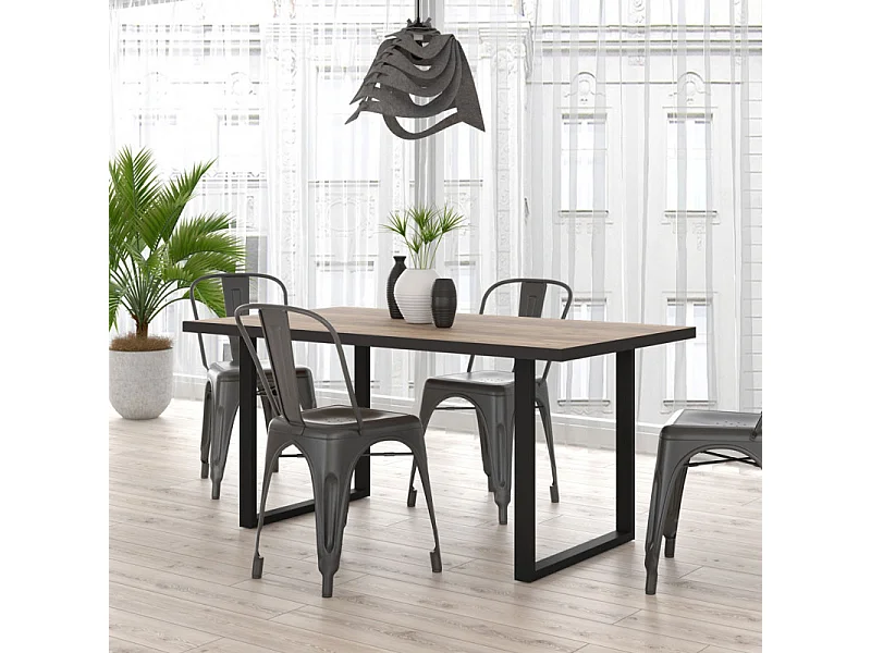 Table fixe 160 cm décor bois et piètement luge métal noir - CELIA