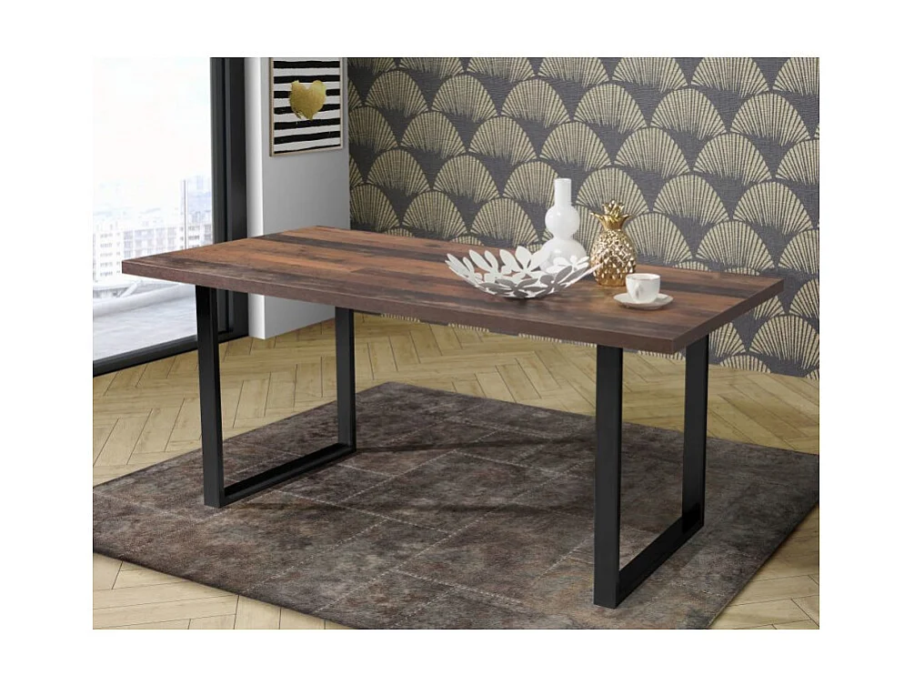 Table de repas 180 cm décor bois vintage pieds métal noir - MARNE 02