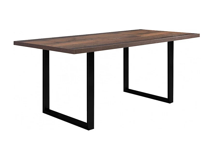 Table de repas 180 cm décor bois vintage pieds métal noir - MARNE 02