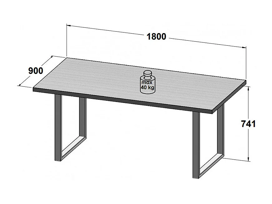 Table de repas 180 cm décor bois vintage pieds métal noir - MARNE 02