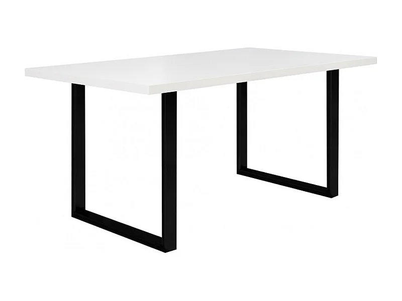 Table de repas 160 cm plateau blanc pieds luge métal noir - LOIRE 02