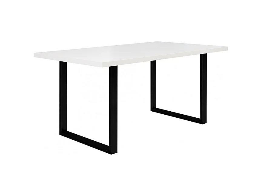 Table de repas 160 cm plateau blanc pieds luge métal noir - LOIRE 02