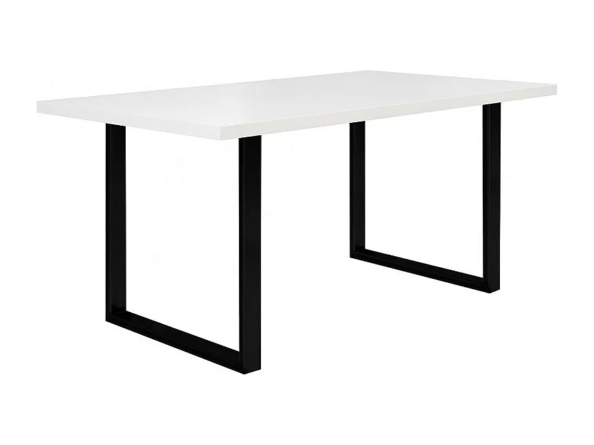 Table de repas 160 cm plateau blanc pieds luge métal noir - LOIRE 02
