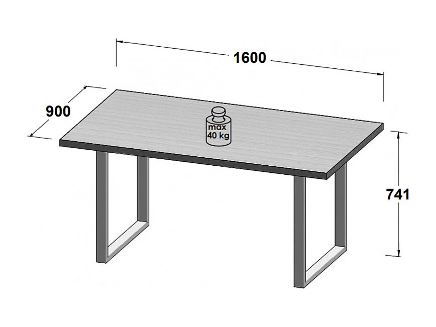 Table de repas 160 cm plateau blanc pieds luge métal noir - LOIRE 02