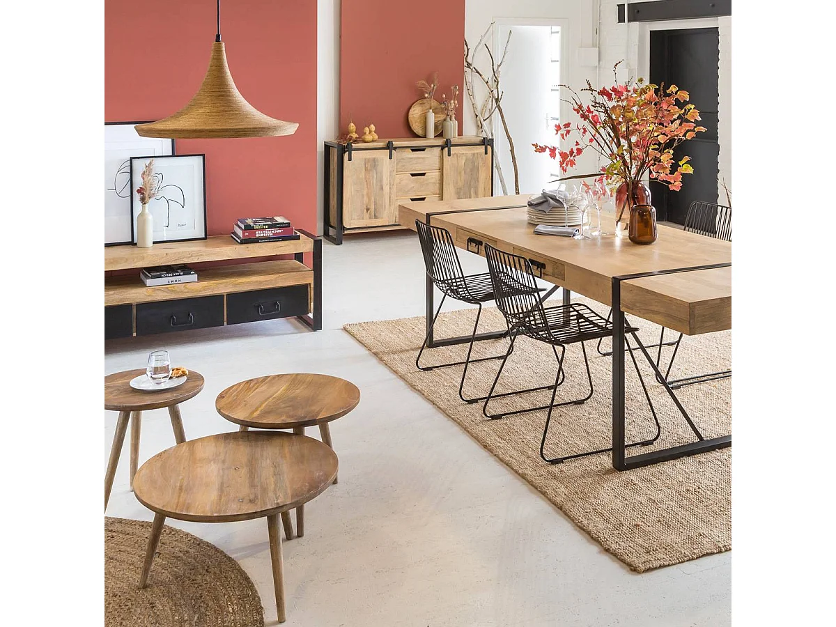 Table à manger avec allonges en bois de manguier New-York