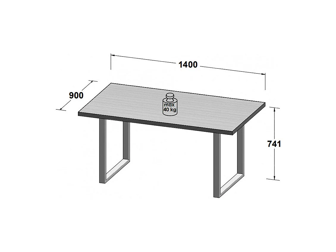 Table de repas 140 cm décor chêne clair et pieds métal noir - JURA 02