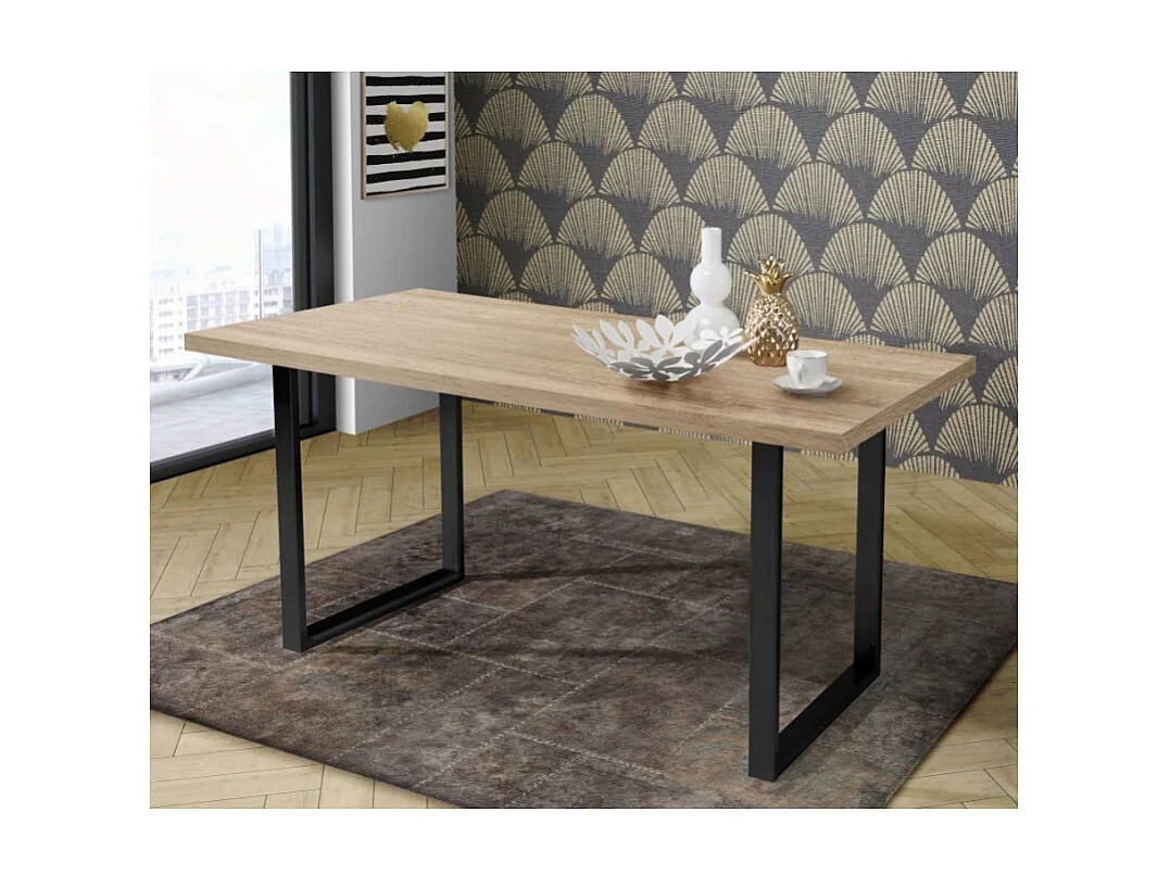 Table de repas 160 cm décor chêne clair et pieds métal noir - JURA 02