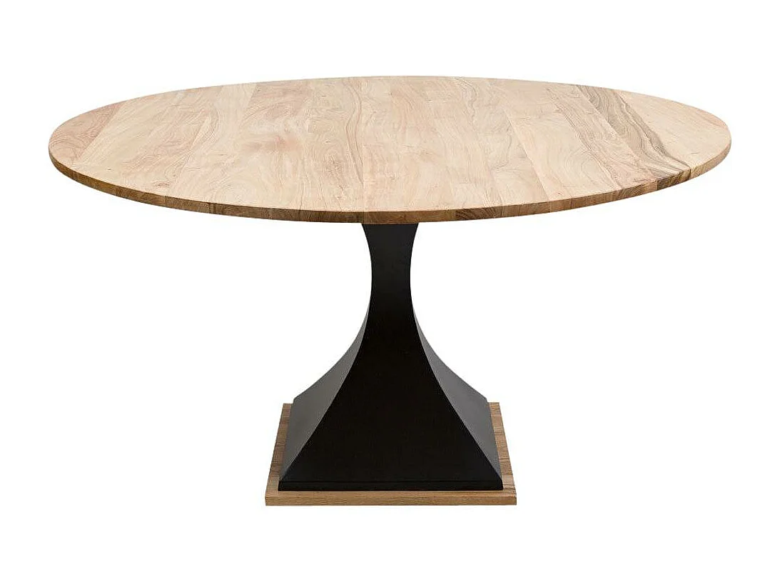 Mesa de comedor redonda de madera de acacia Montréal - Estilo industrial, diámetro de 140 cm, 4 plazas