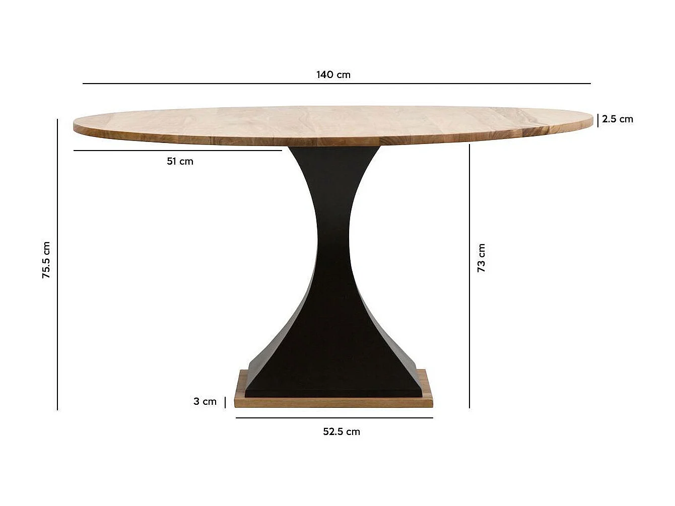Mesa de comedor redonda de madera de acacia Montréal - Estilo industrial, diámetro de 140 cm, 4 plazas
