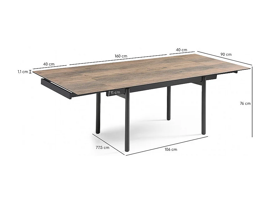 Table extensible 160/240 cm céramique effet bois pieds droits - TEXAS 09