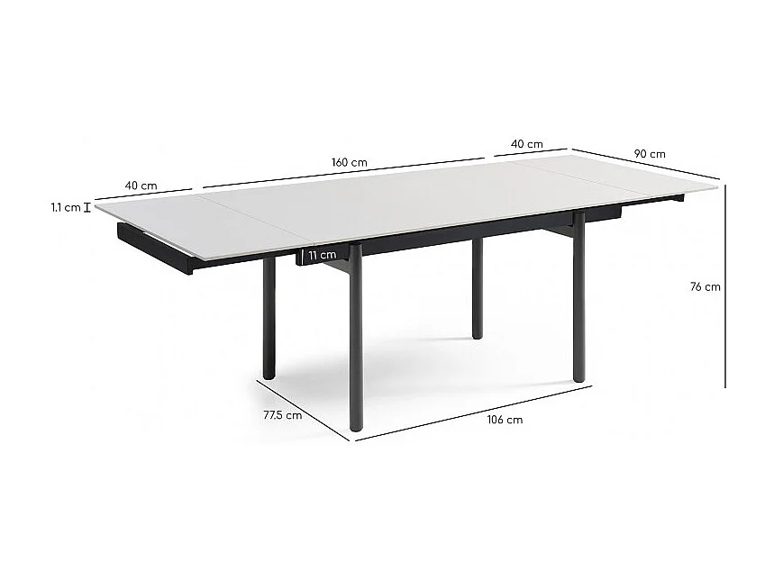 Table extensible 160/240 cm céramique blanc pieds droits - OREGON 09