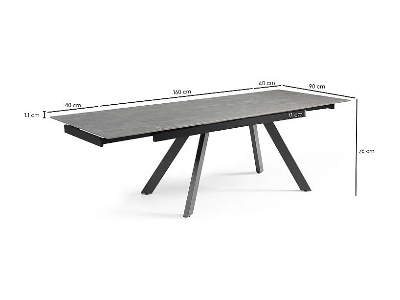 Table extensible 160/240 cm céramique gris marbré pieds inclinés - ARIZONA 08