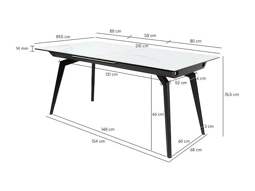 Table extensible céramique blanc 160/210 cm et métal noir - CAMILIA