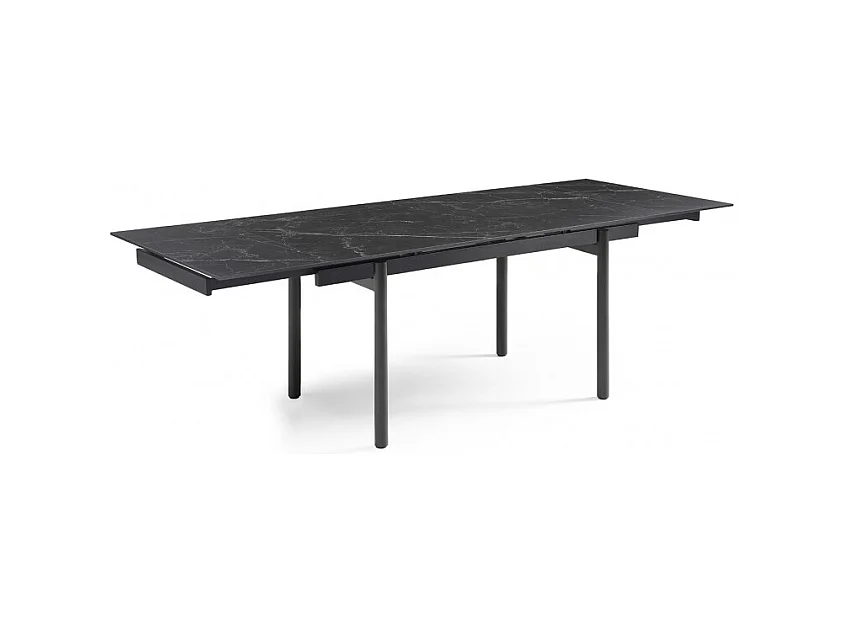Table extensible 160/240 cm céramique noir marbré pieds droits - INDIANA 09