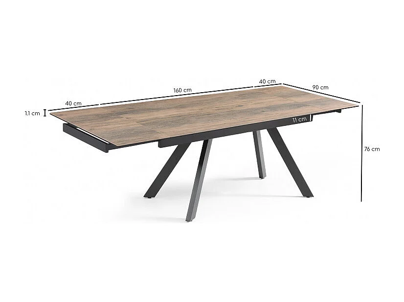 Table extensible 160/240 cm céramique effet bois pieds inclinés - TEXAS 08