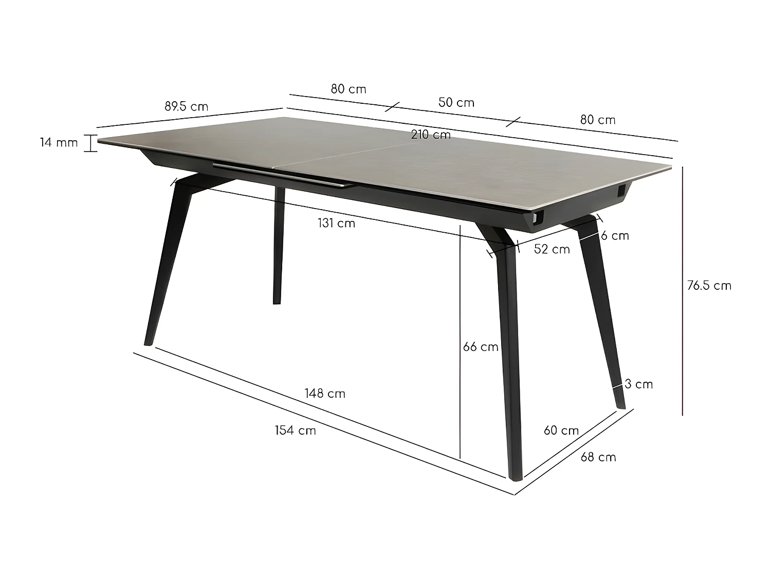 Table extensible céramique gris 160/210 cm et métal noir - CAMILIA