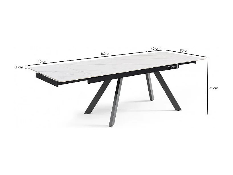Table extensible 160/240 cm céramique blanc marbré pieds inclinés - NEVADA 08