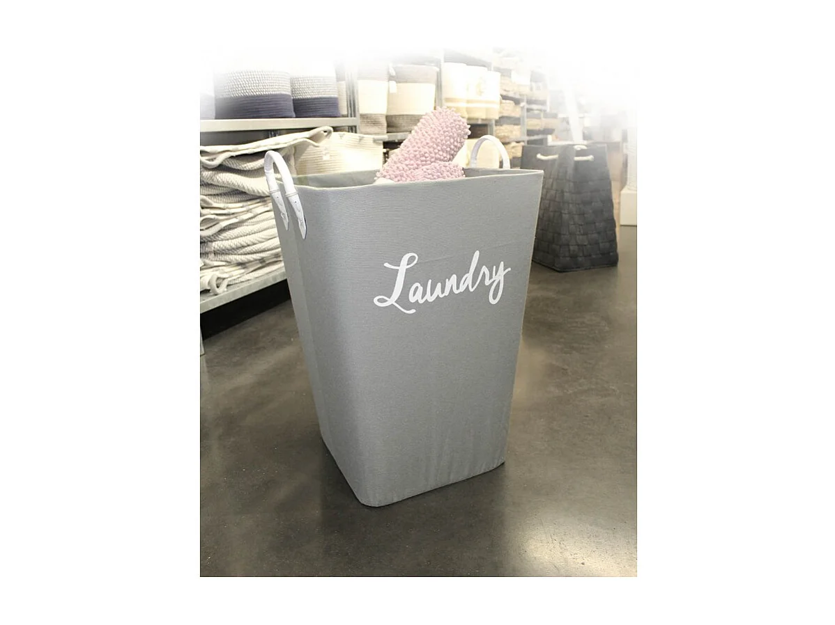 Panier à linge rigide en tissu gris avec anses - LAUNDRY 2