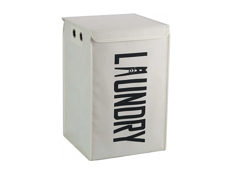 Panier à linge pliant carré en tissu blanc cassé avec couvercle - BASKET