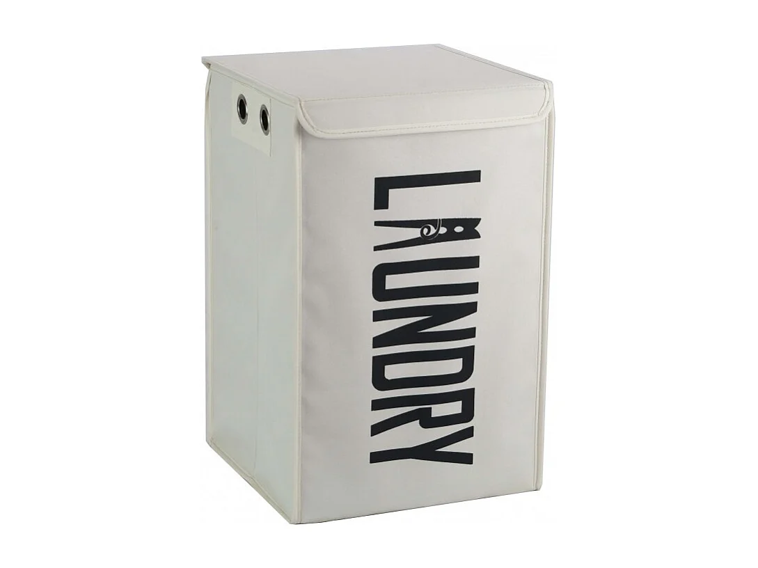 Panier à linge pliant carré en tissu blanc cassé avec couvercle - BASKET