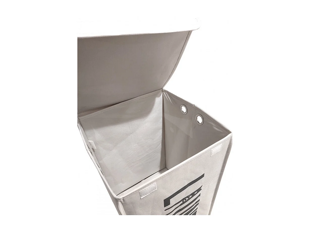 Panier à linge pliant carré en tissu blanc cassé avec couvercle - BASKET