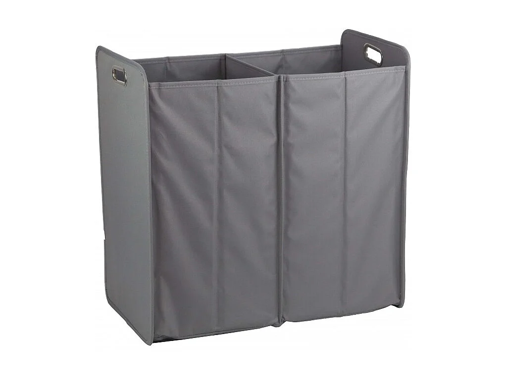 Panier à linge 2 compartiments pliant en tissu gris - BASKET