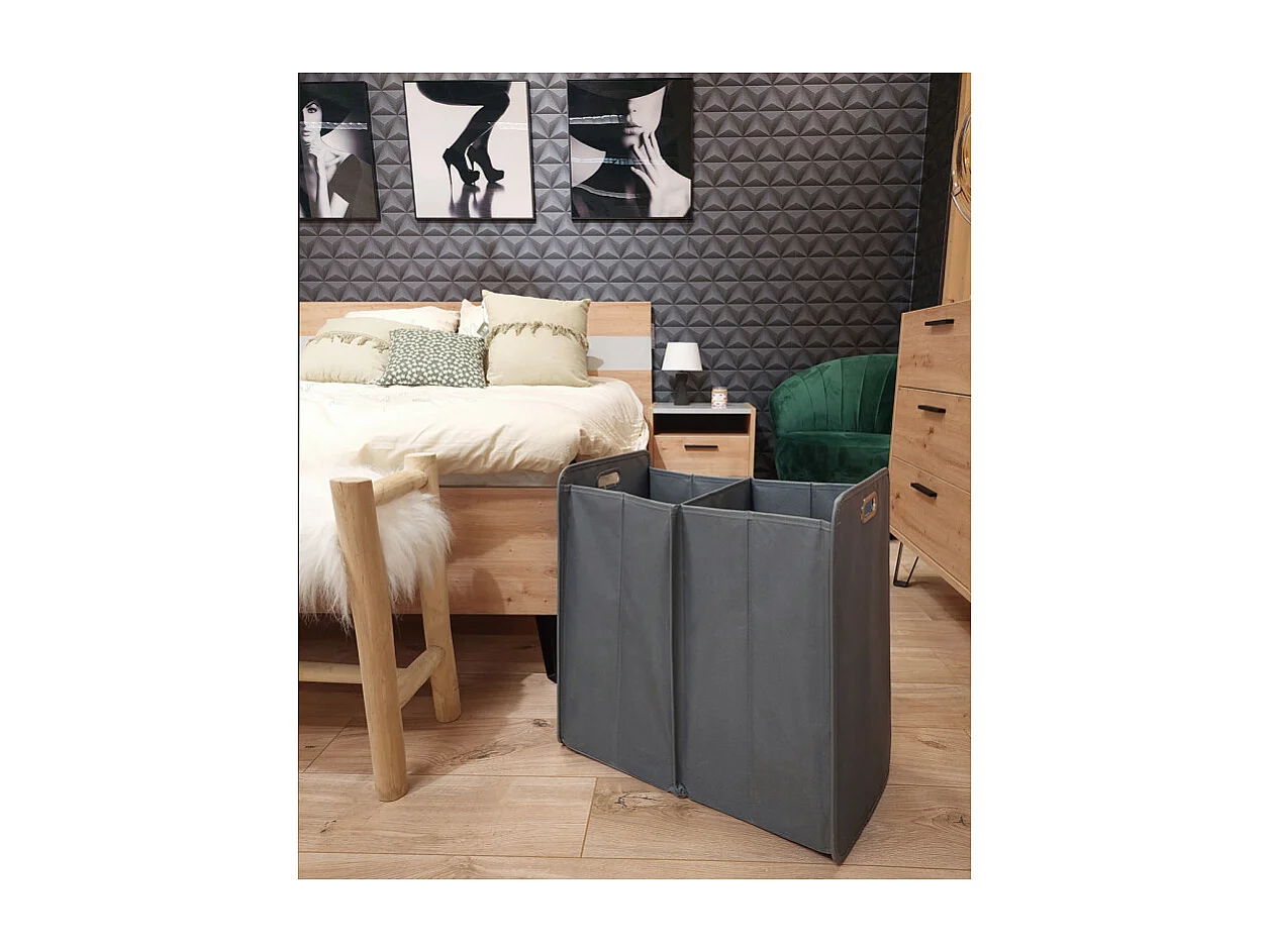Panier à linge 2 compartiments pliant en tissu gris - BASKET