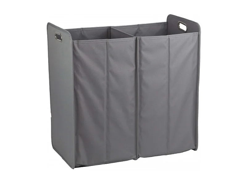 Panier à linge 2 compartiments pliant en tissu gris - BASKET