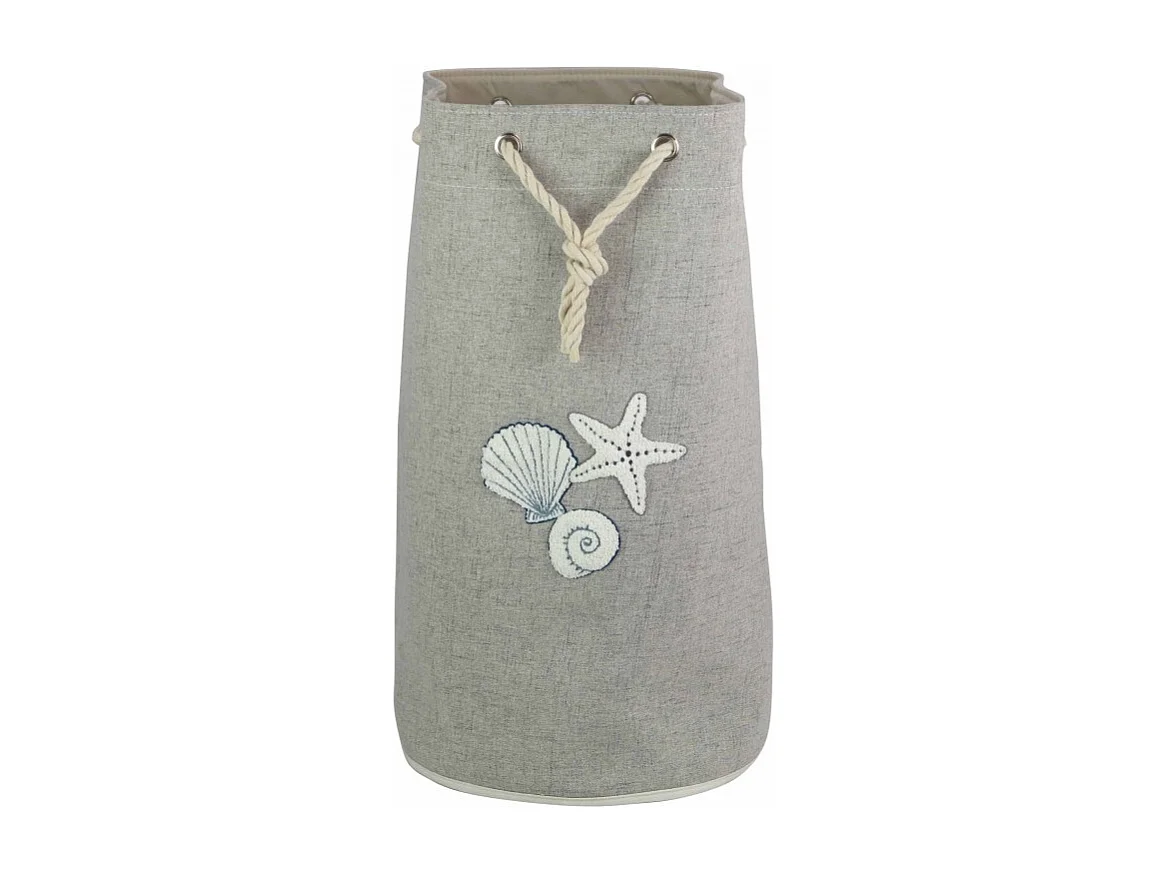 Panier à linge pliant en tissu gris corde et motifs coquillages - BAG