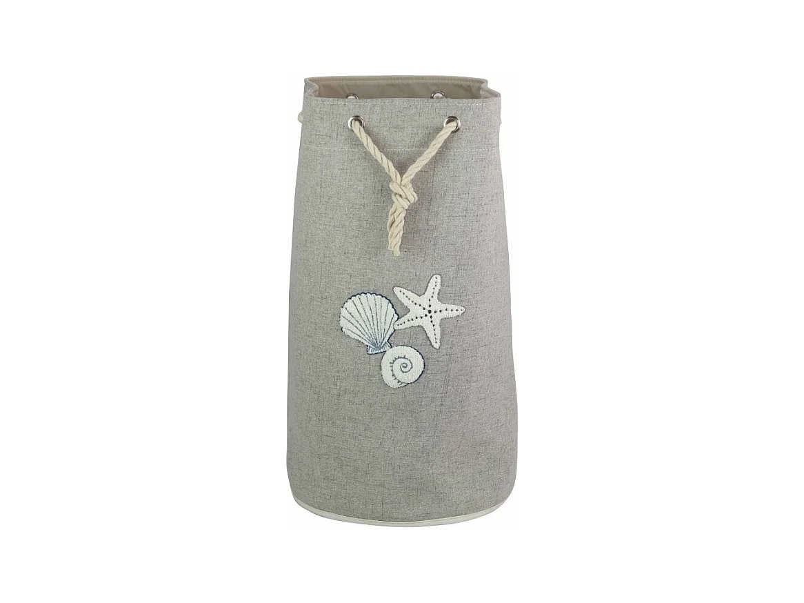 Panier à linge pliant en tissu gris corde et motifs coquillages - BAG