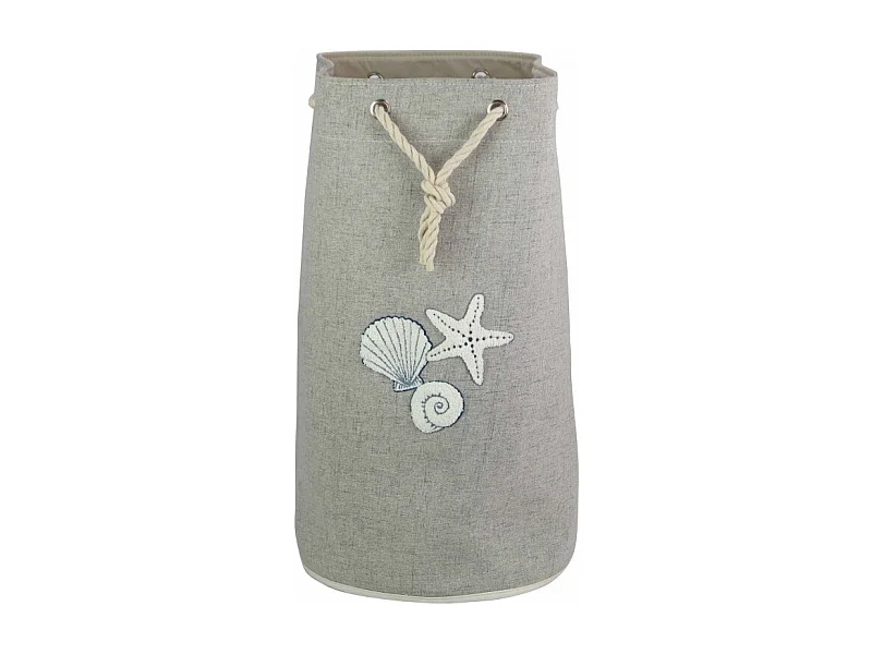 Panier à linge pliant en tissu gris corde et motifs coquillages - BAG