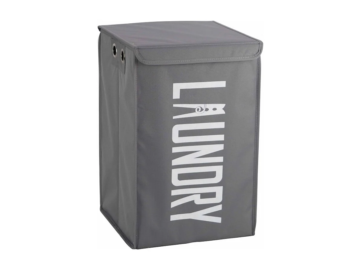 Panier à linge pliant carré en tissu gris avec couvercle - BASKET