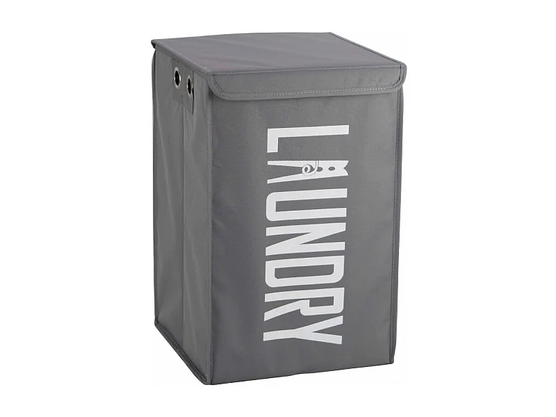 Panier à linge pliant carré en tissu gris avec couvercle - BASKET