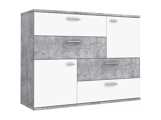 Commode 2 portes 4 tiroirs blanc décor béton - DEST