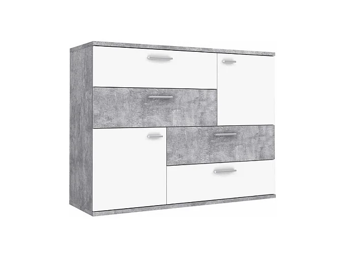 Commode 2 portes 4 tiroirs blanc décor béton - DEST