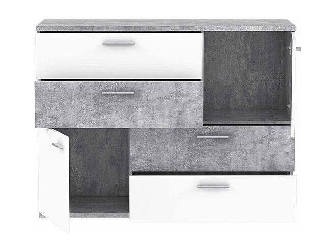 Commode 2 portes 4 tiroirs blanc décor béton - DEST