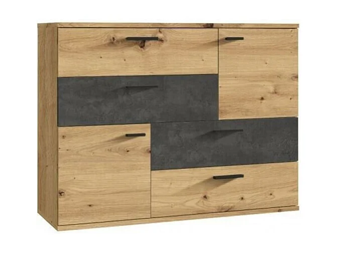 Commode 2 portes 4 tiroirs décor chêne artisan béton gris - DEST